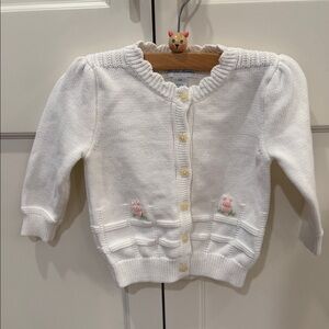 Ralph Lauren Baby White Embroidered Tulip Cardigan 12M Cotton Sweater